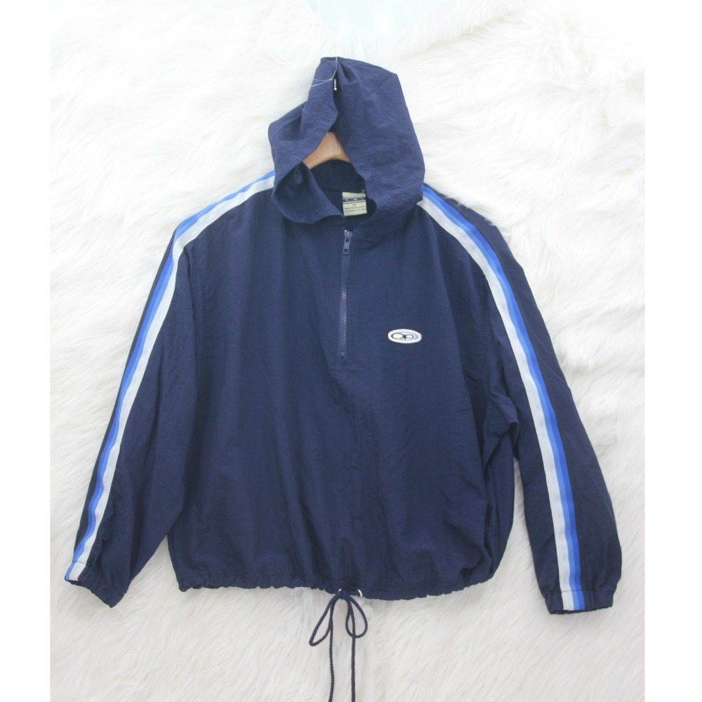 Vintage Ocean Pacific OP Women's M Windbreaker Blue Stripe Cropped 90's Y2K Hood